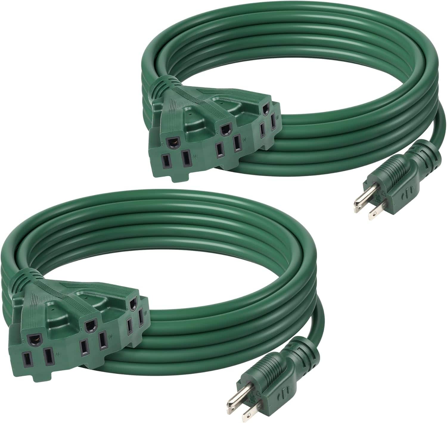 Front. BN-LINK - BN-LINK 2-Pack 15ft Outdoor Extension Cord, 16/3 SJTW, 3 Outlets, Grounded Plug, ETL Listed - Green.