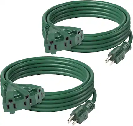 Front. BN-LINK - BN-LINK 2-Pack 15ft Outdoor Extension Cord, 16/3 SJTW, 3 Outlets, Grounded Plug, ETL Listed - Green.