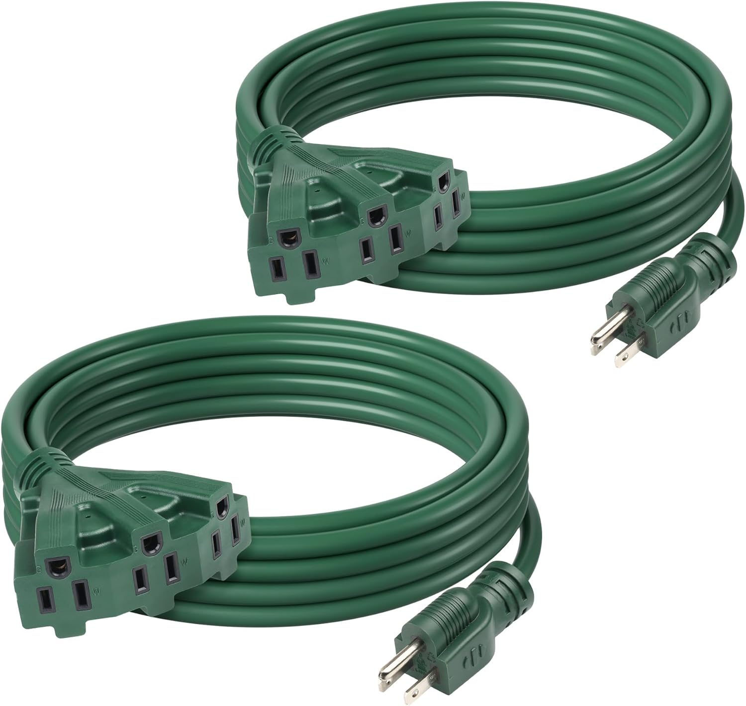 Front. BN-LINK - BN-LINK 2-Pack 15ft Outdoor Extension Cord, 16/3 SJTW, 3 Outlets, Grounded Plug, ETL Listed - Green.