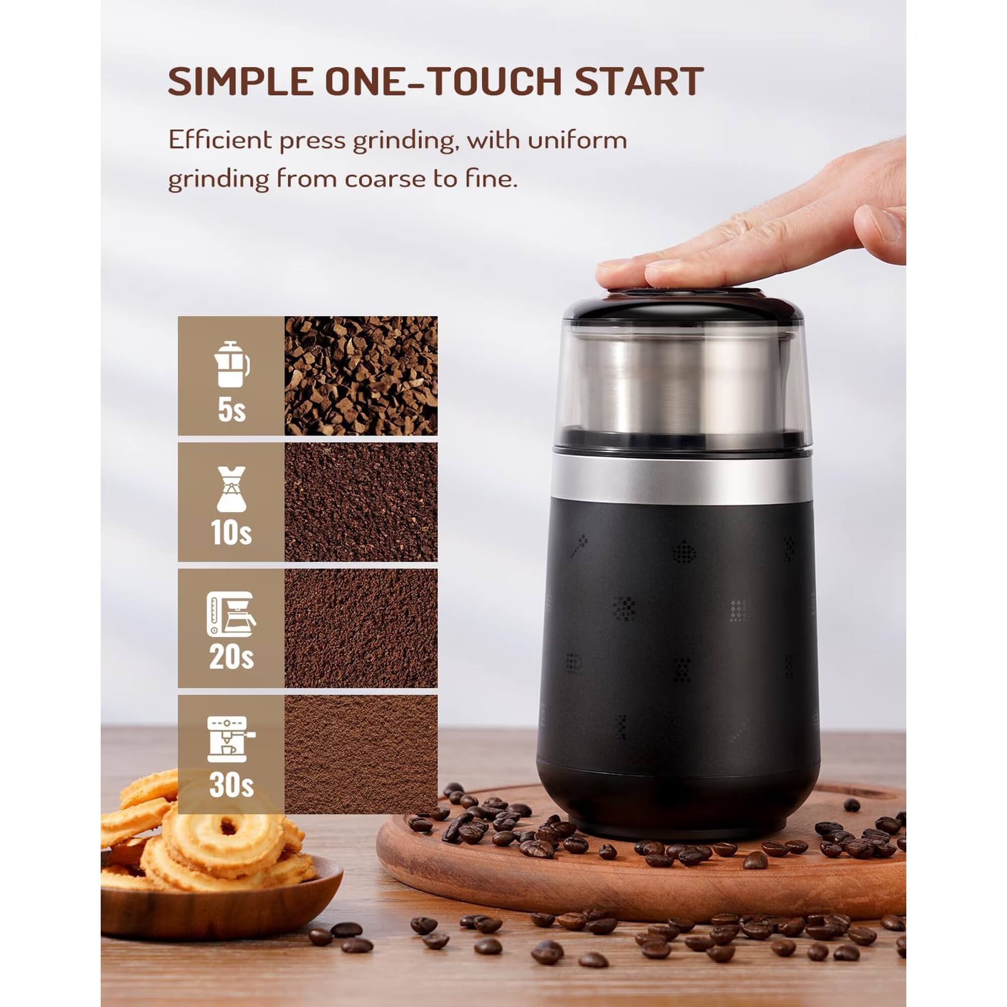 SIMPLE ONE-TOUCH START  
Efficient press grinding, with uniform grinding from coarse to fine.  
5s  
10s  
20s  
30s