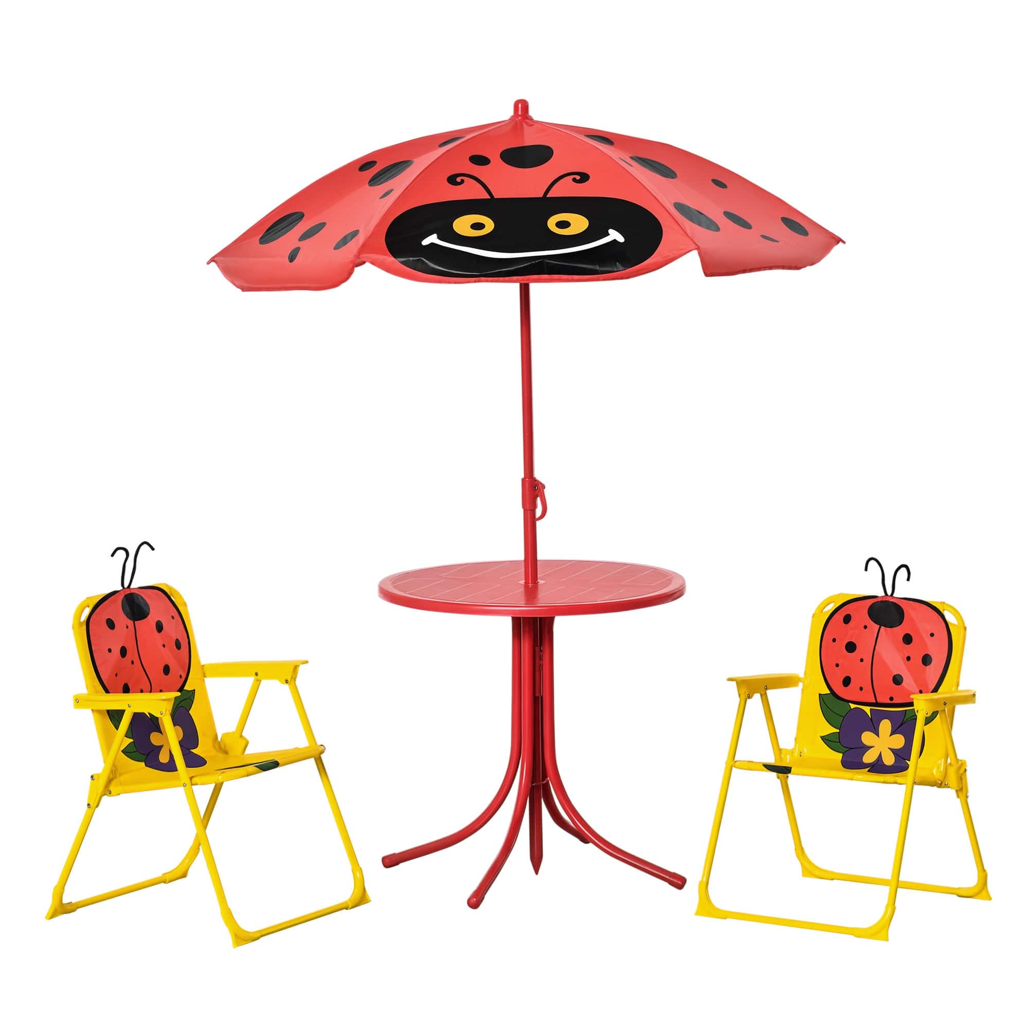 Outsunny - Kids Table and Chair Set, Picnic Table for Patio Backyard, with Removable, Height Adjustable Sun Umbrella - Red
