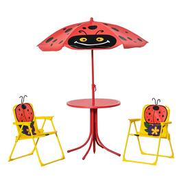 Outsunny - Kids Table and Chair Set, Picnic Table for Patio Backyard, with Removable, Height Adjustable Sun Umbrella - Red