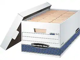 Bankers Box - Medium-Duty Corrugated File Storage Boxes, Lift-Off Lid, Letter Size/Blue, 4/Carton - White and Blue