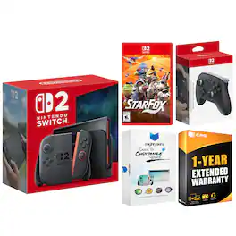 Switch 2 Console with Star Fox Game, Pro Controller, MightySkins and 1 Year Extended Warranty Bundle