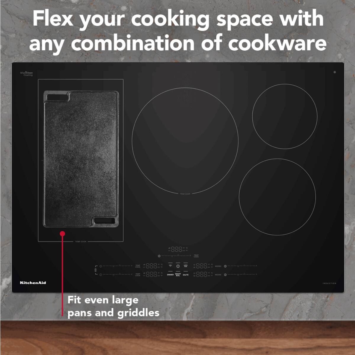 Flex your cooking space with any combination of cookware. Fit even large pans and griddles.