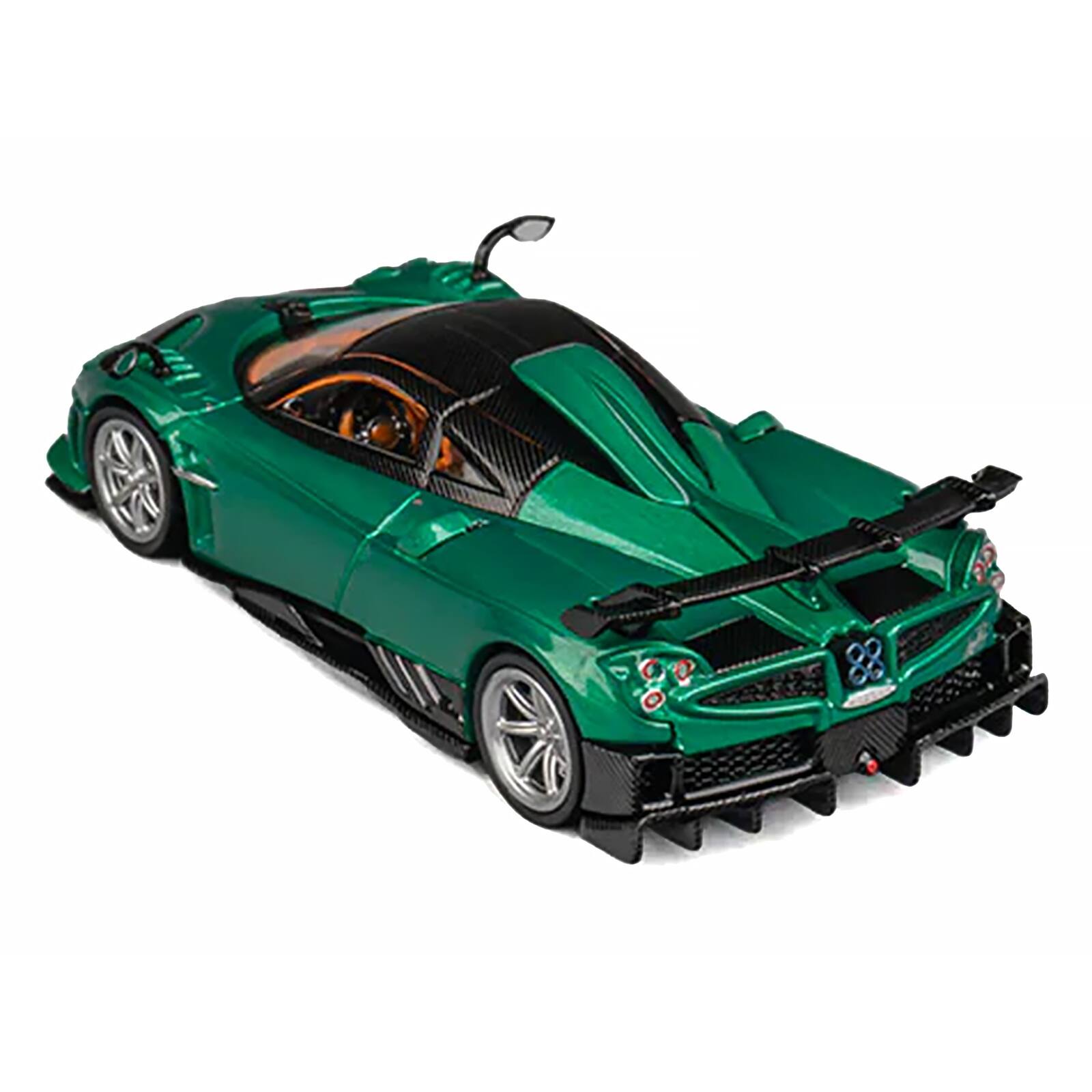 Alt View 4. CM Models - Pagani Imola Emerald Green Metallic with Carbon Top and Extra Wheels 1/64 Diecast Model Car by CM Model.