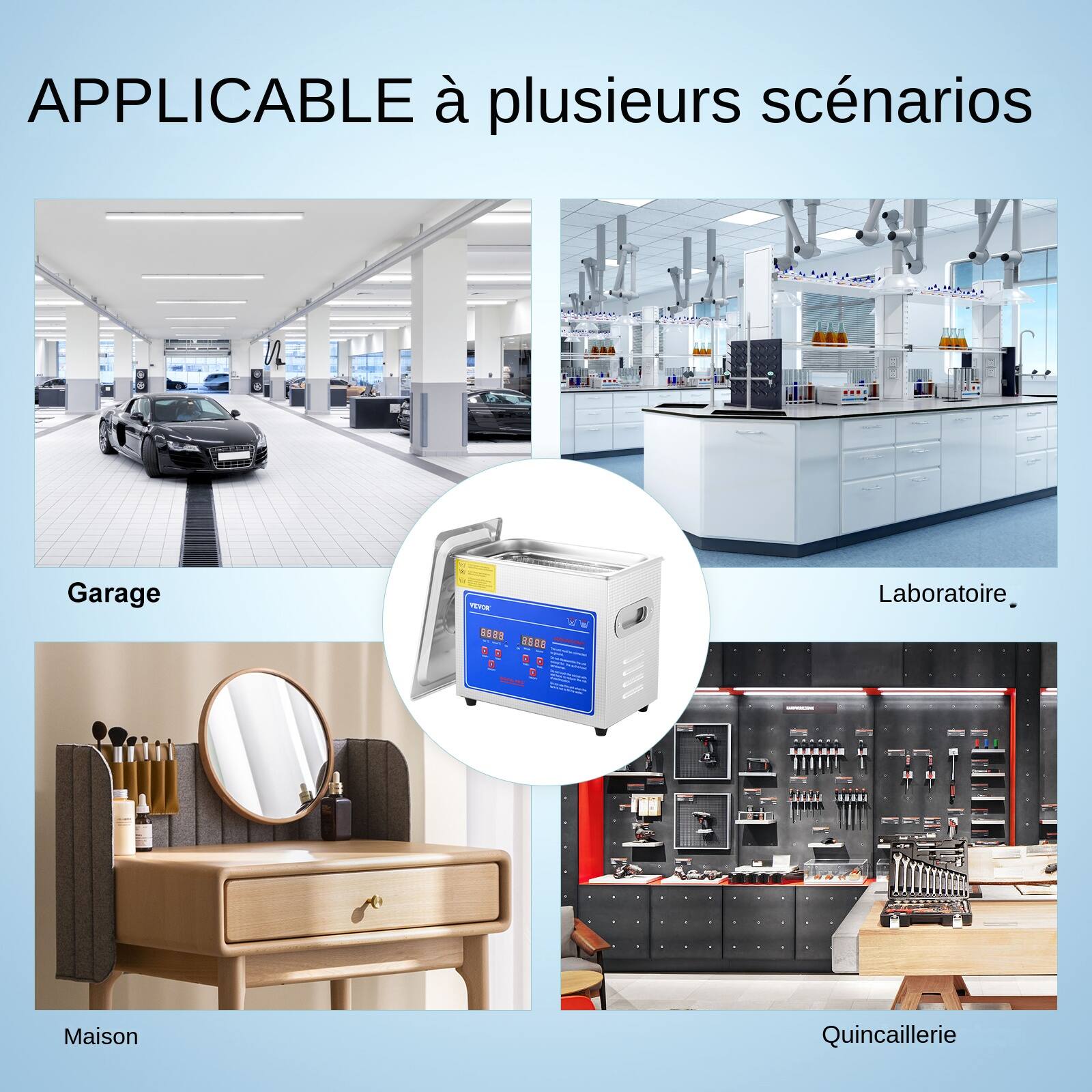 APPLICABLE à plusieurs scénarios

- Garage
- Laboratoire
- Maison
- Quincaillerie