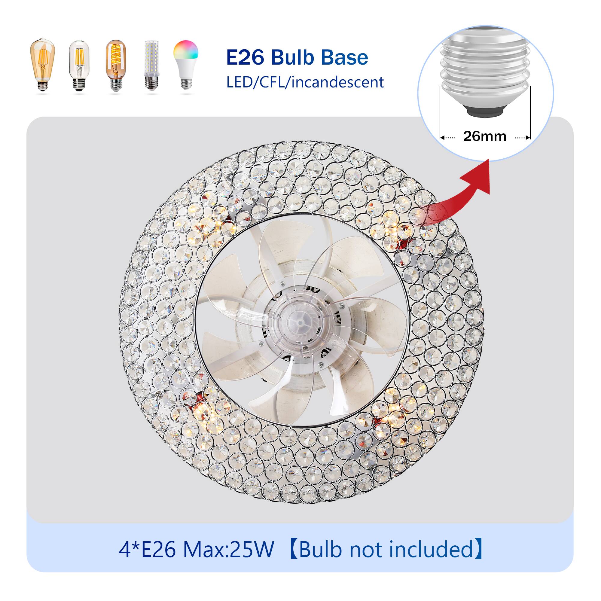 E26 Bulb Base  
LED/CFL/Incandescent  
26mm  

4*E26 Max:25W  
[Bulb not included]
