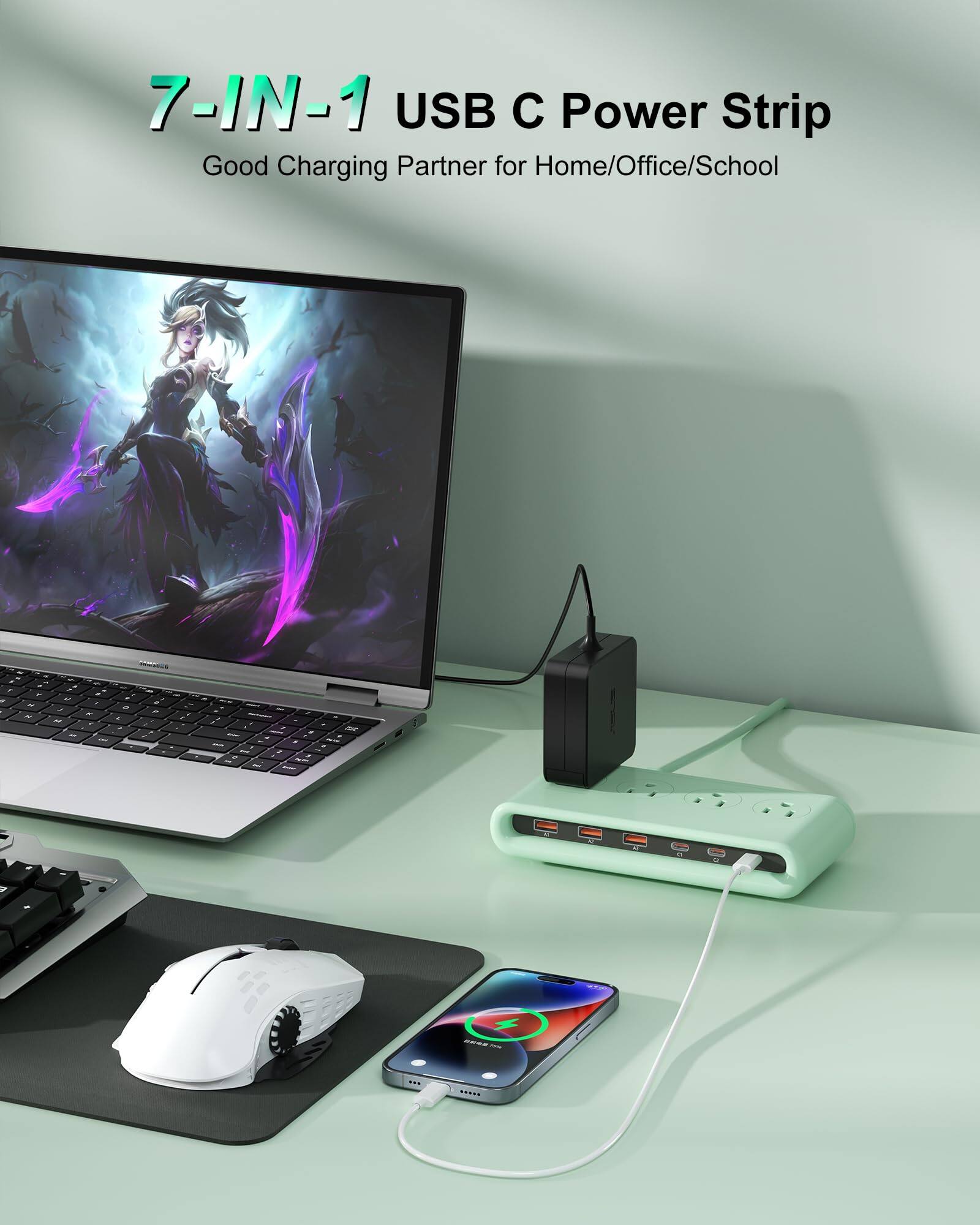 7-IN-1 USB C Power Strip  
Good Charging Partner for Home/Office/School