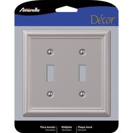 AMERELLE - Chelsea Brushed 2 gang Stamped Steel Toggle Wall Plate 1 pk - Nickel