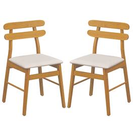 Costway - Upholstered Dining Chairs Set of 2, Dining Chairs with Padded Seat, High Back - Natural and Beige