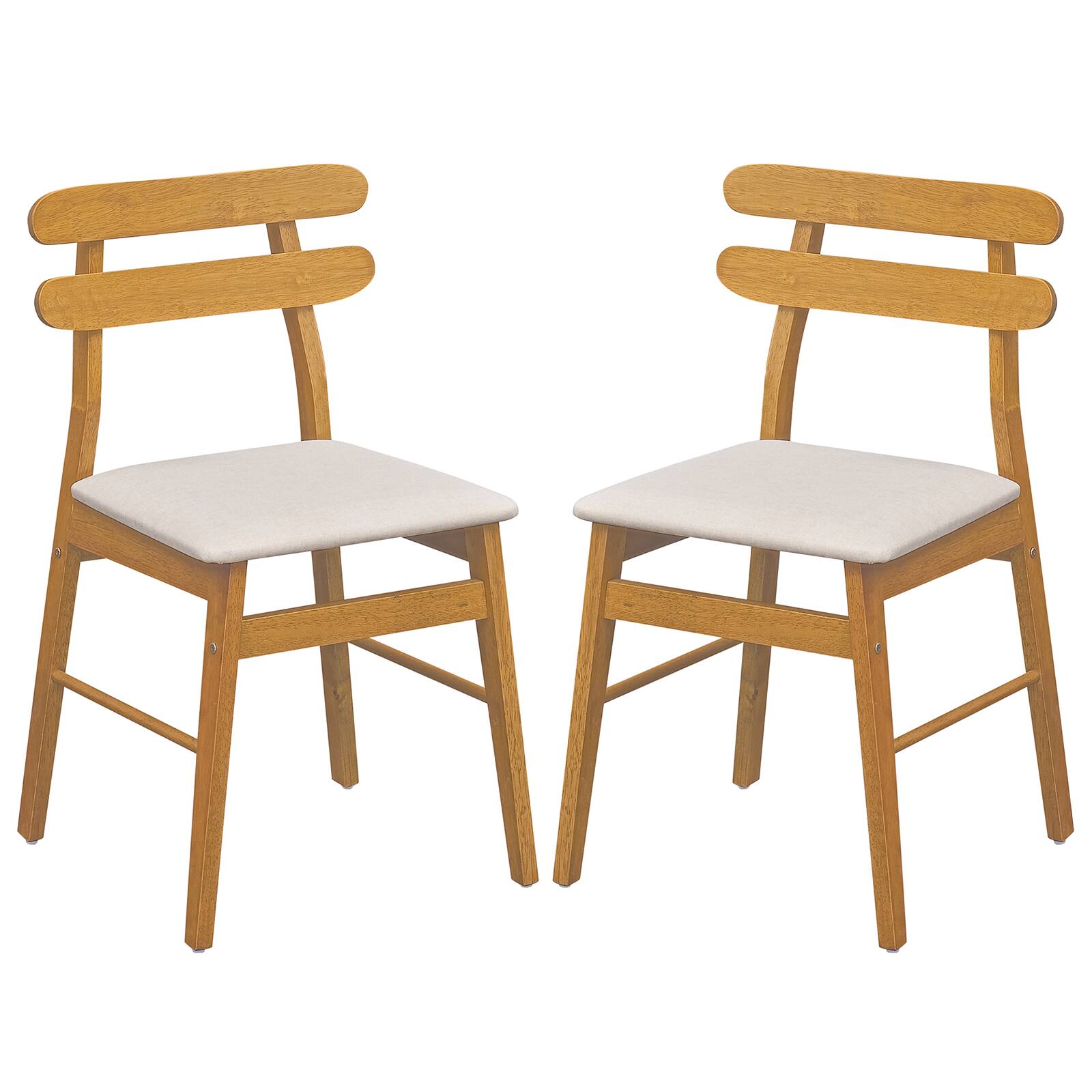 Costway - Upholstered Dining Chairs Set of 2, Dining Chairs with Padded Seat, High Back - Natural and Beige