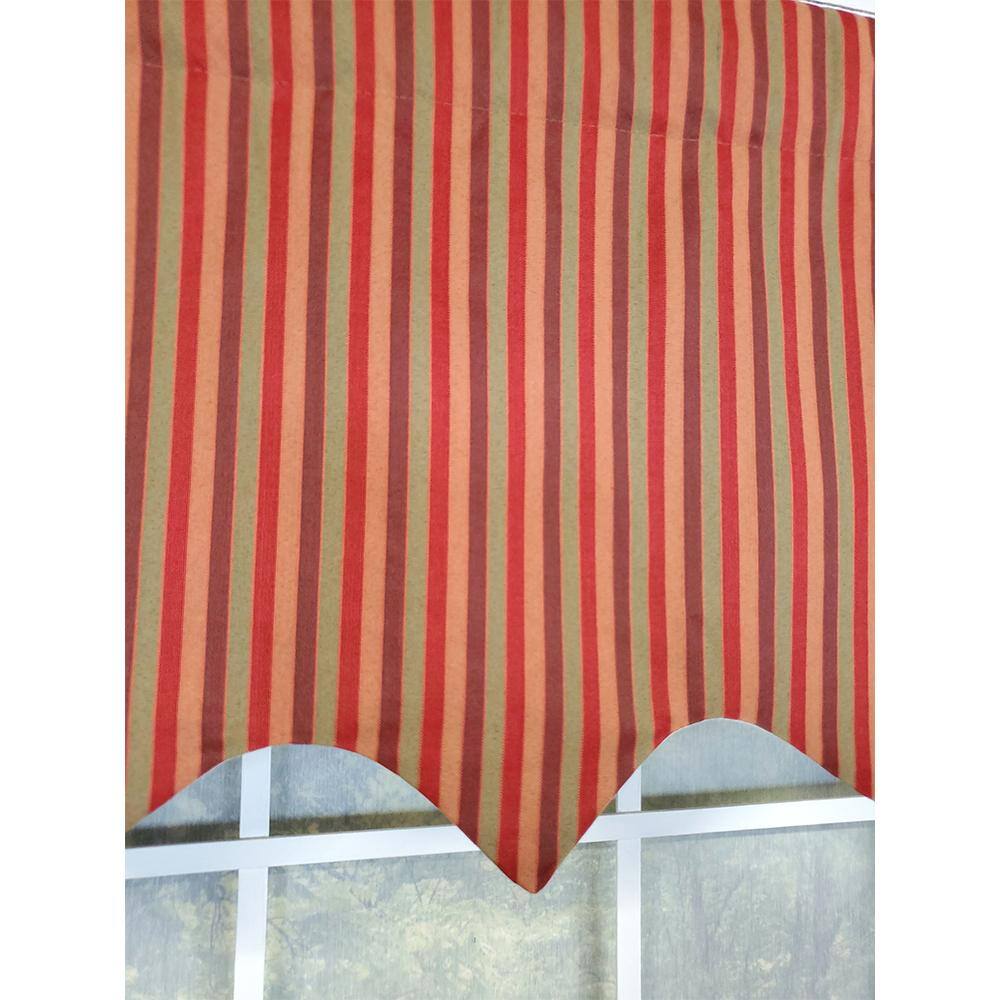 Left. RLF Home - RLF Home Roman Stripe Regal 3" Rod Pocket Lining Luxurious and Elegant Window Treatment Valance 50" x 17" Orange - Orange.