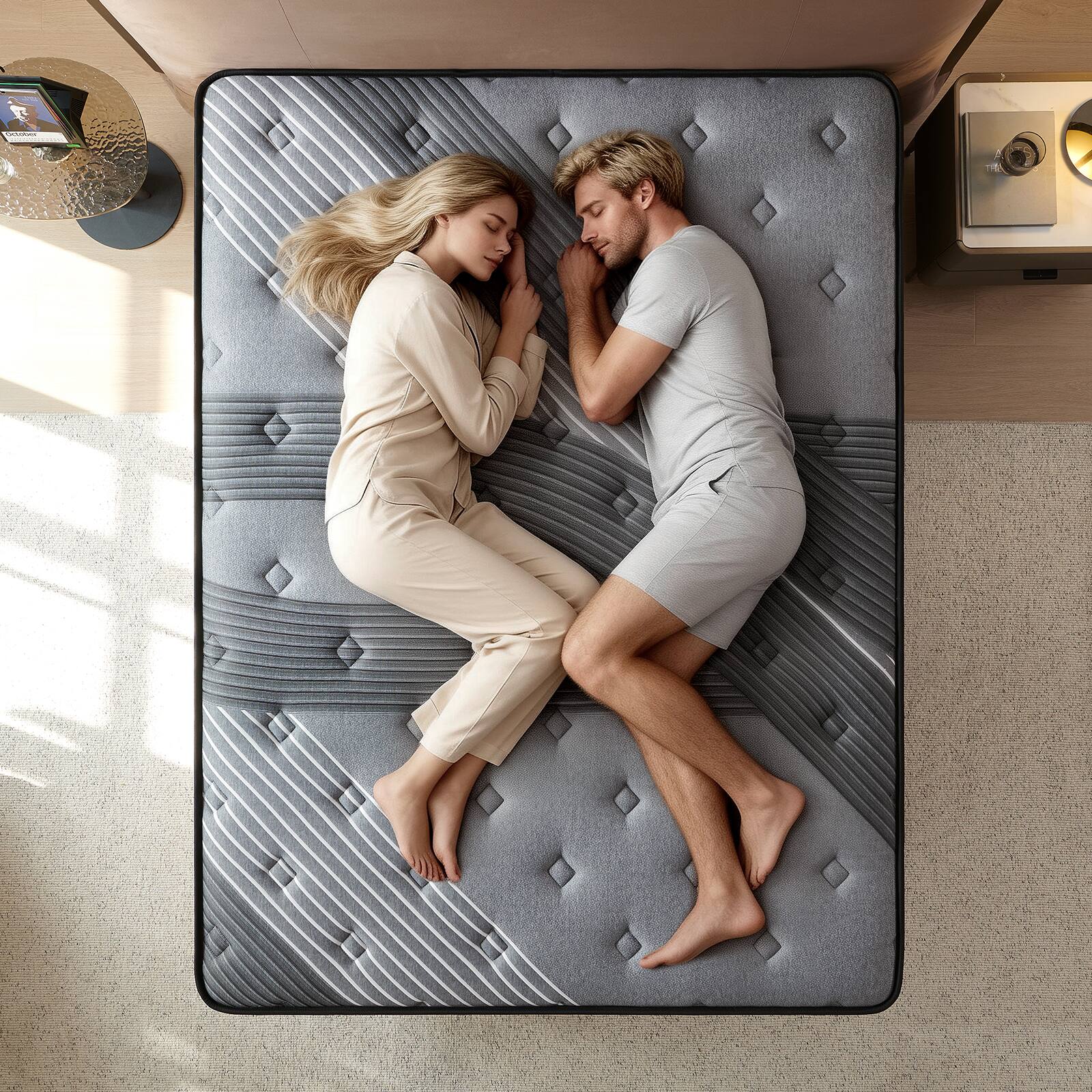 Alt View 4. Quilicore - 12" Hybrid– Medium Firm with 7-Zone Pocketed Coils & Gel Memory Foam, for Spinal Alignment, Motion Isolation - Black.