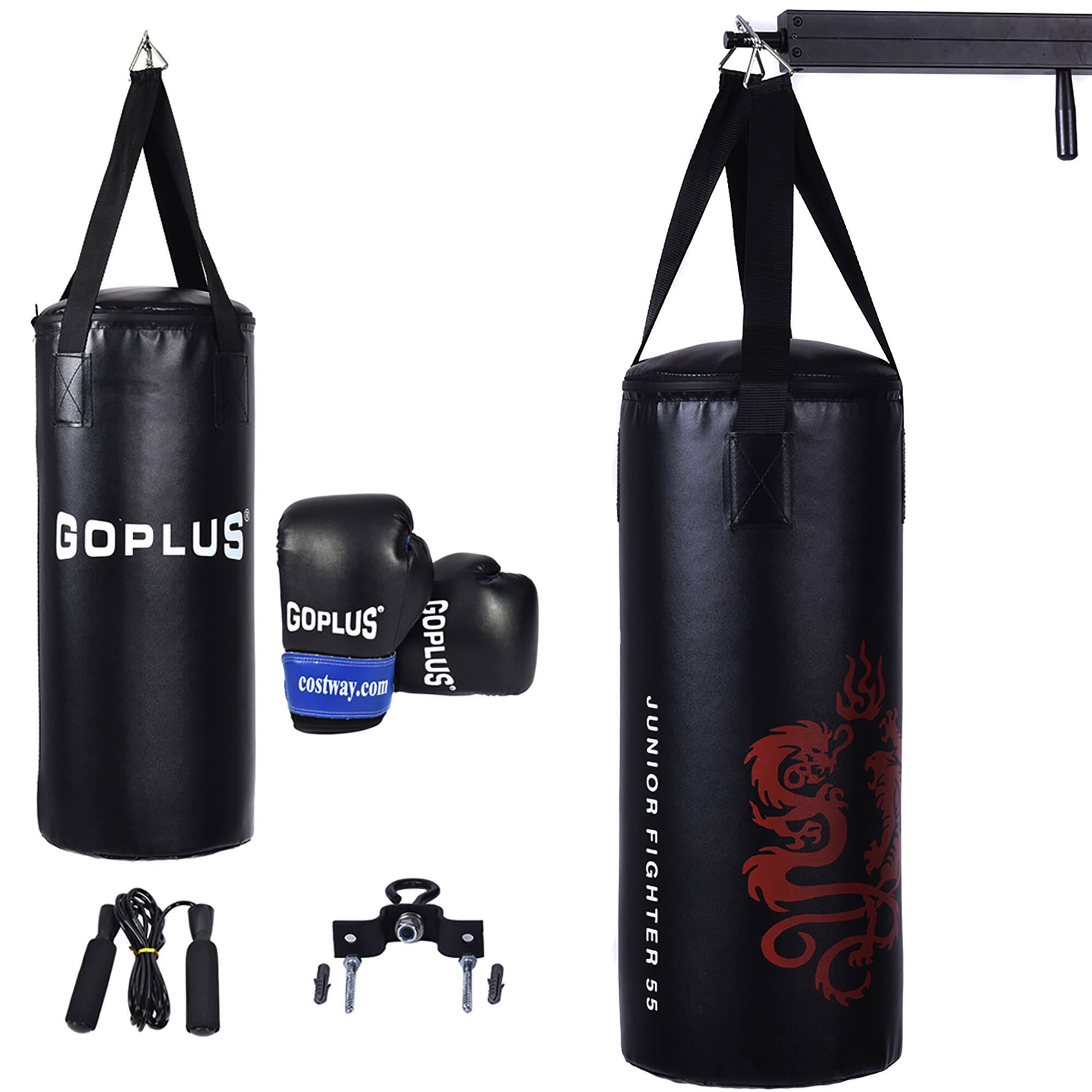 Costway - 2 FT Kids Punch Bag Boxing Set Kick Ball Gloves Skipping Rope Hook Children Boys - Black