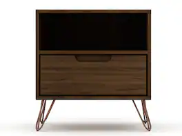 Manhattan Comfort - Rockefeller Mid-Century Modern 20" Nightstand - Chestnut Brown