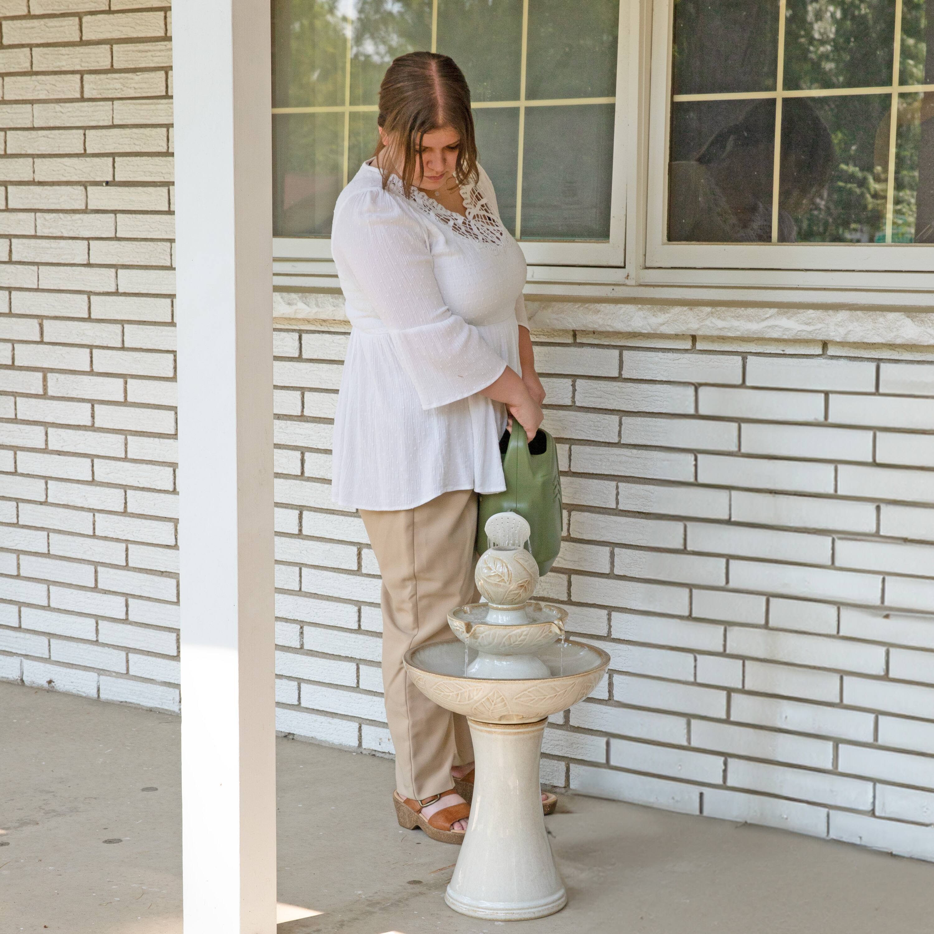 Alt View 8. Sunnydaze - Gentle Glow 26.5" H 2-Tier Ceramic Fountain with LED Lights - Off-White.