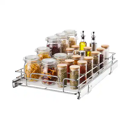Front. VEVOR - Pull Out Cabinet Organizer 12.2"W x 20.98"D Steel Slide Out Drawers, for Kitchen Bathroom Pantry Home Organization - Chrome.