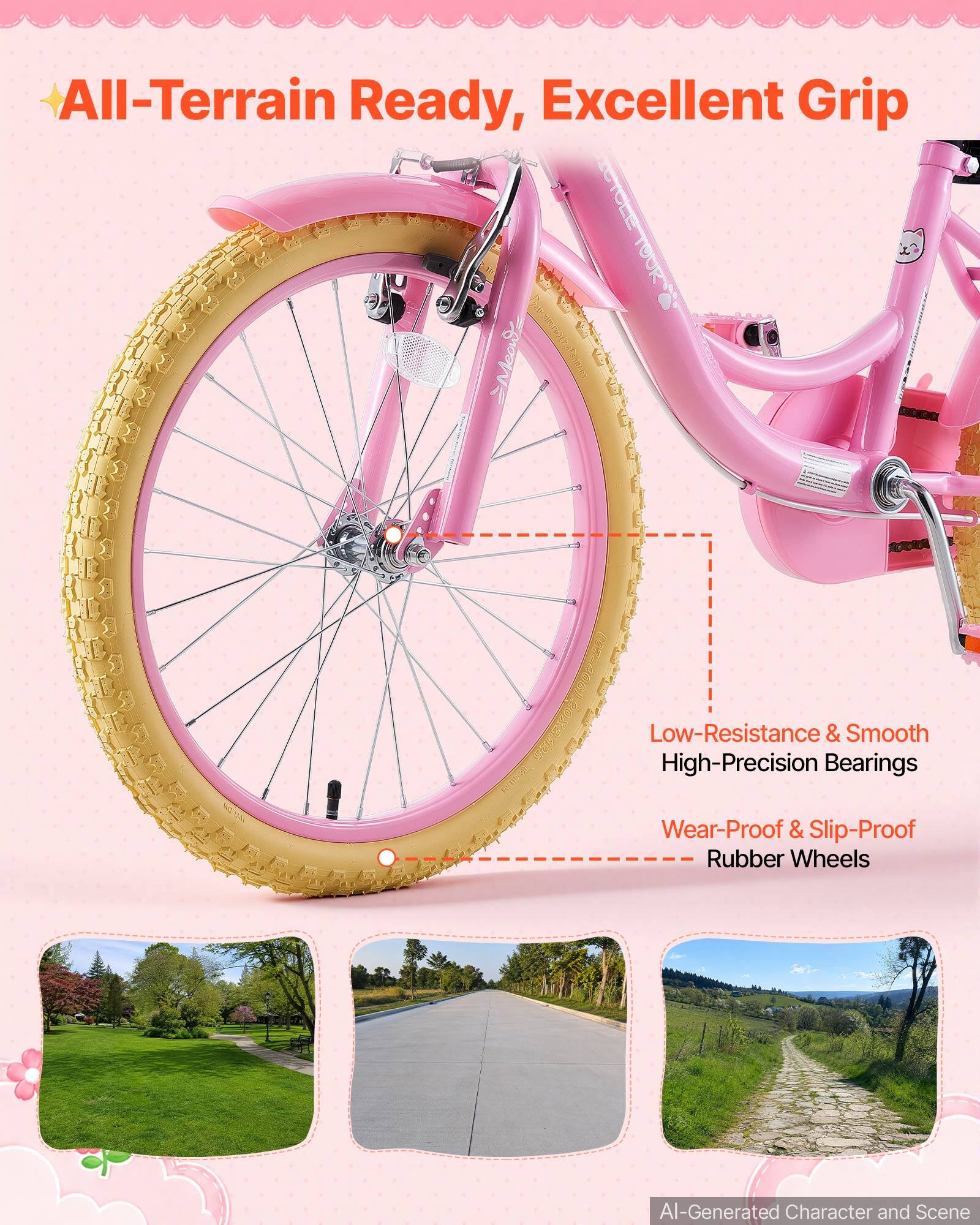 All-Terrain Ready, Excellent Grip

ICYCLE TOUR Meoniz

Low-Resistance & Smooth High-Precision Bearings

Wear-Proof & Slip-Proof Rubber Wheels

AI-Generated Character and Scene