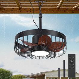 Breezary - 19" Outdoor Waterproof Ceiling Fan with Gazebo Light, DC Motor, Remote, Reversible ABS Blades, Wet/Damp Rated, Patio Use - Black Frame+ Dark Walnut(Plug-in)