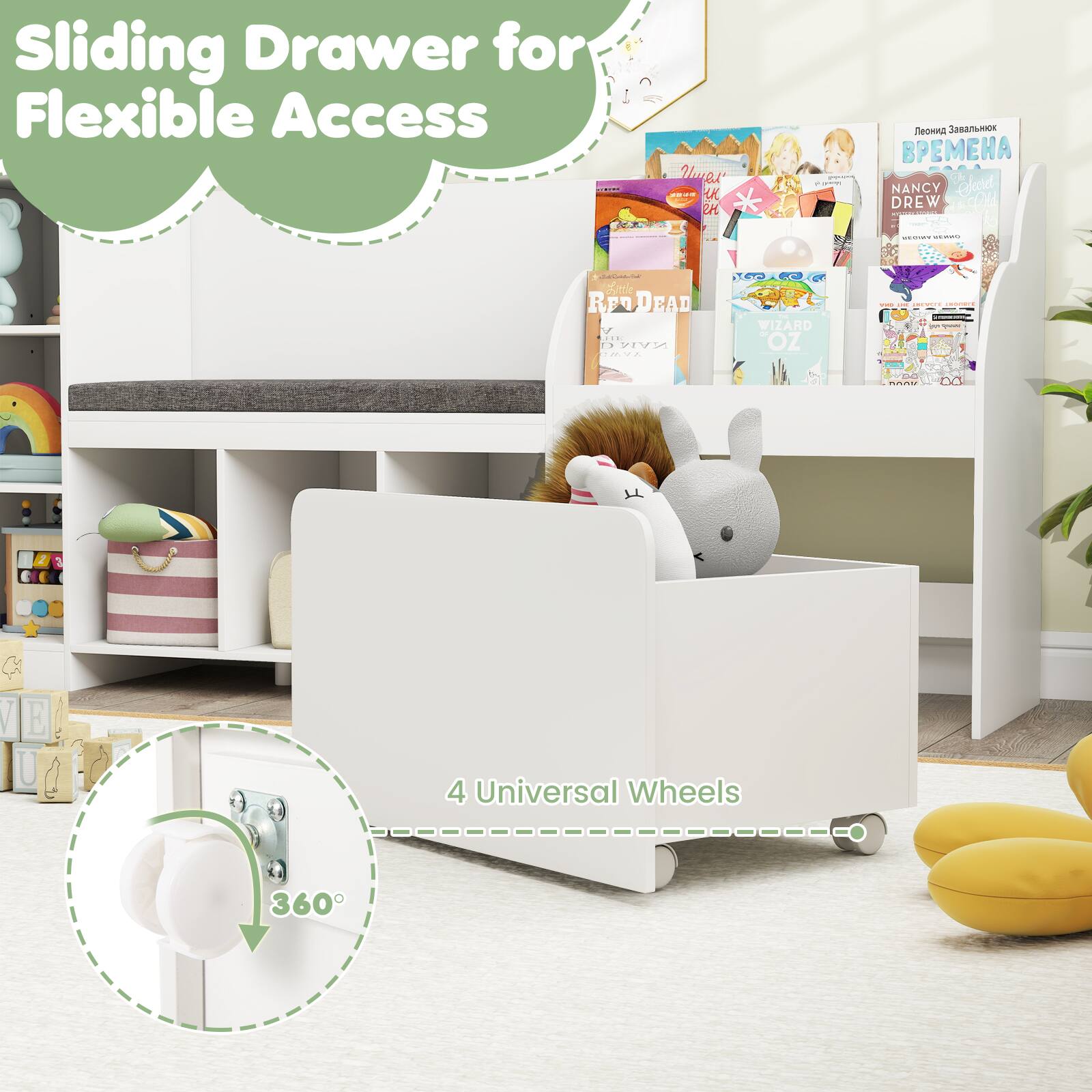 Sliding Drawer for Flexible Access

4 Universal Wheels

360°