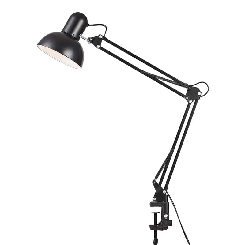 Cluzine - Adjustable Long Arm Clip-On Desk Lamp, Black, Folding, Eye-Caring for Home, Office & Dorm