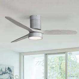 Sofucor - 52'' Low Profile Ceiling Fan with Lights and Remote Dimmable LED Reversible DC Modern Wood Flush Mount Ceiling Fan - Silver