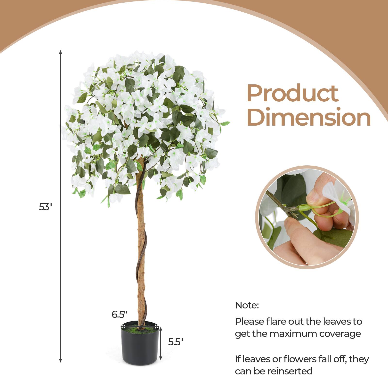 Product Dimension  
53" x 6.5" x 5.5"  

Note:  
Please flare out the leaves to get the maximum coverage  
If leaves or flowers fall off, they can be reinserted