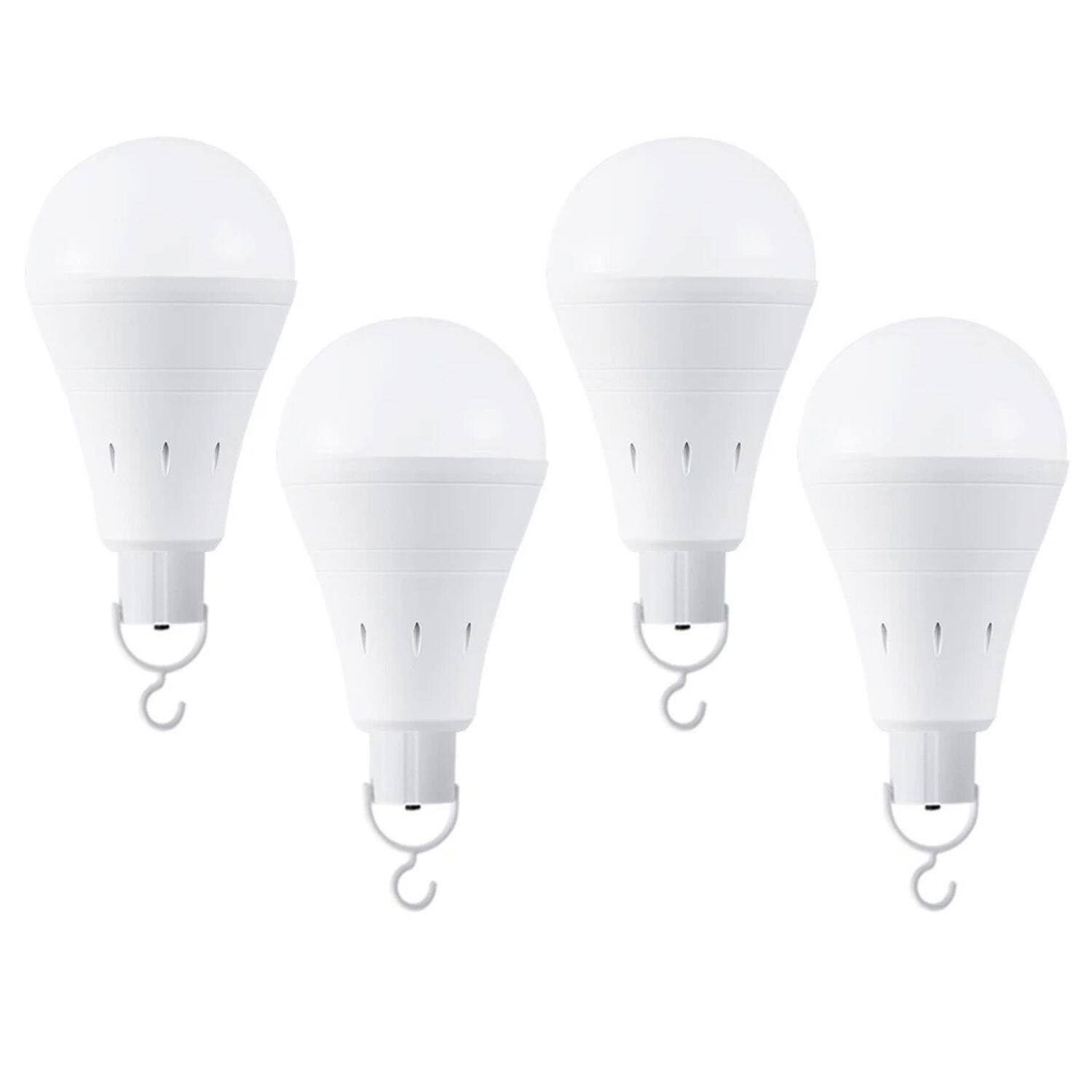 Front. Stock Preferred - 4-Pack LED Rechargeable Emergency Light Bulbs – 12W 60W Equivalent, 1800mAh Battery Backup.