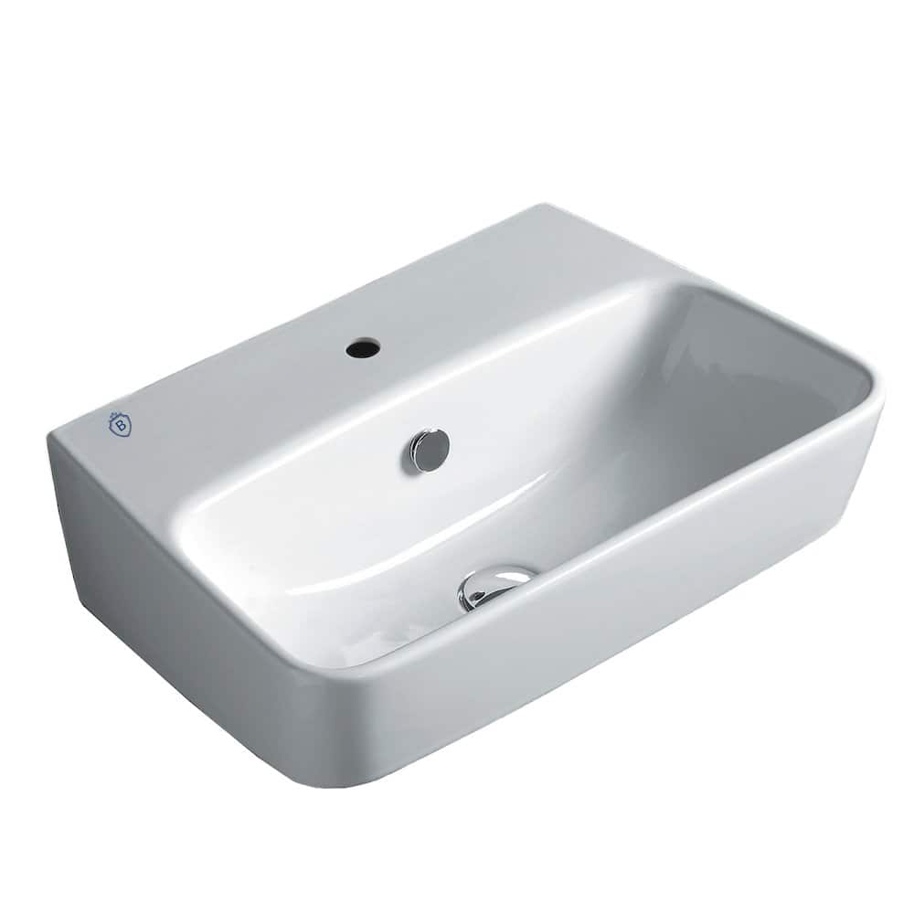 Whitehaus - Britannia Rectangular Wall Mount Basin with Single Hole Drill - White