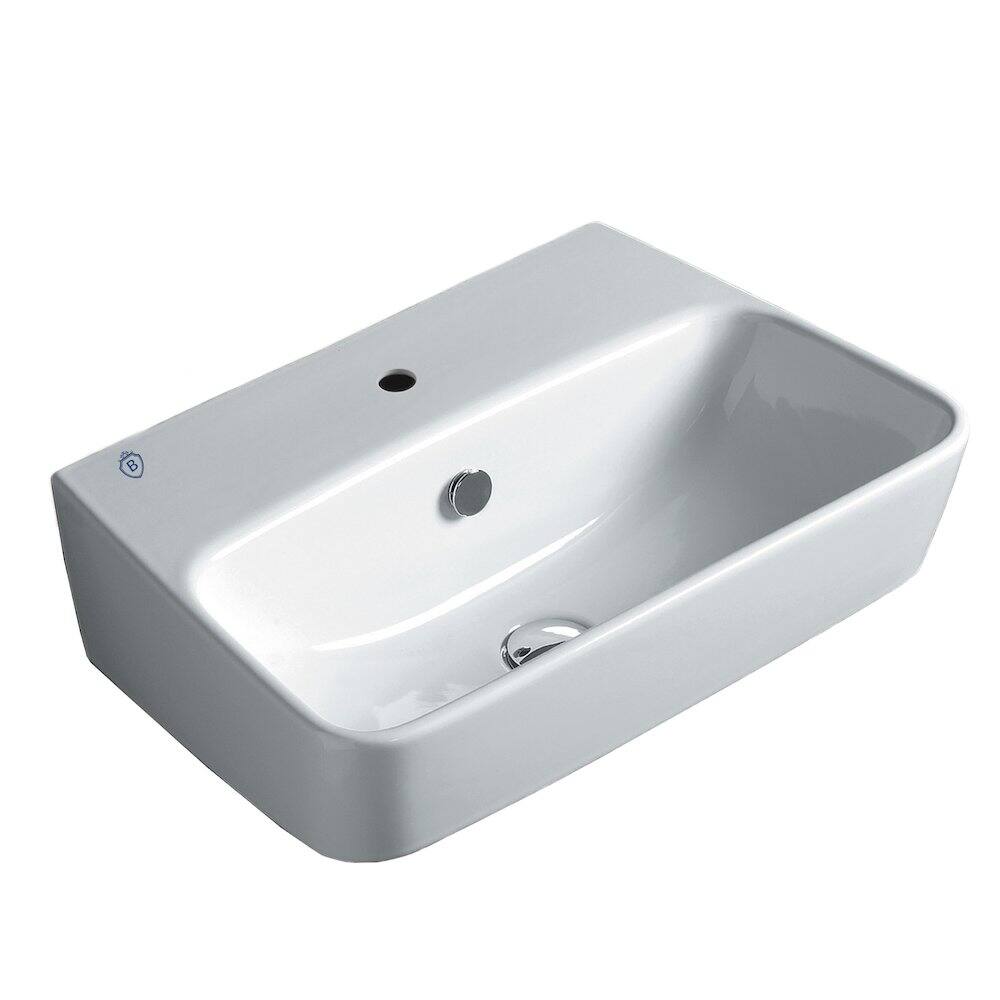 Front. Whitehaus - Britannia Rectangular Wall Mount Basin with Single Hole Drill - White.