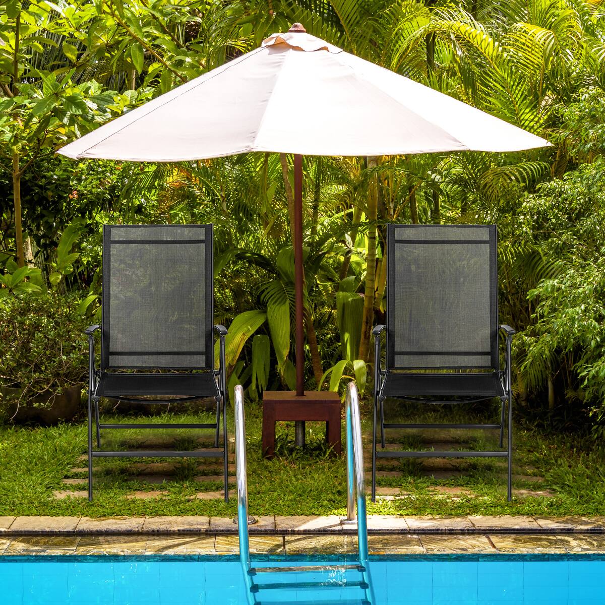 Alt View 3. Costway - Costway 4PCS Patio Folding Dining Chair Recliner Adjustable - Black.