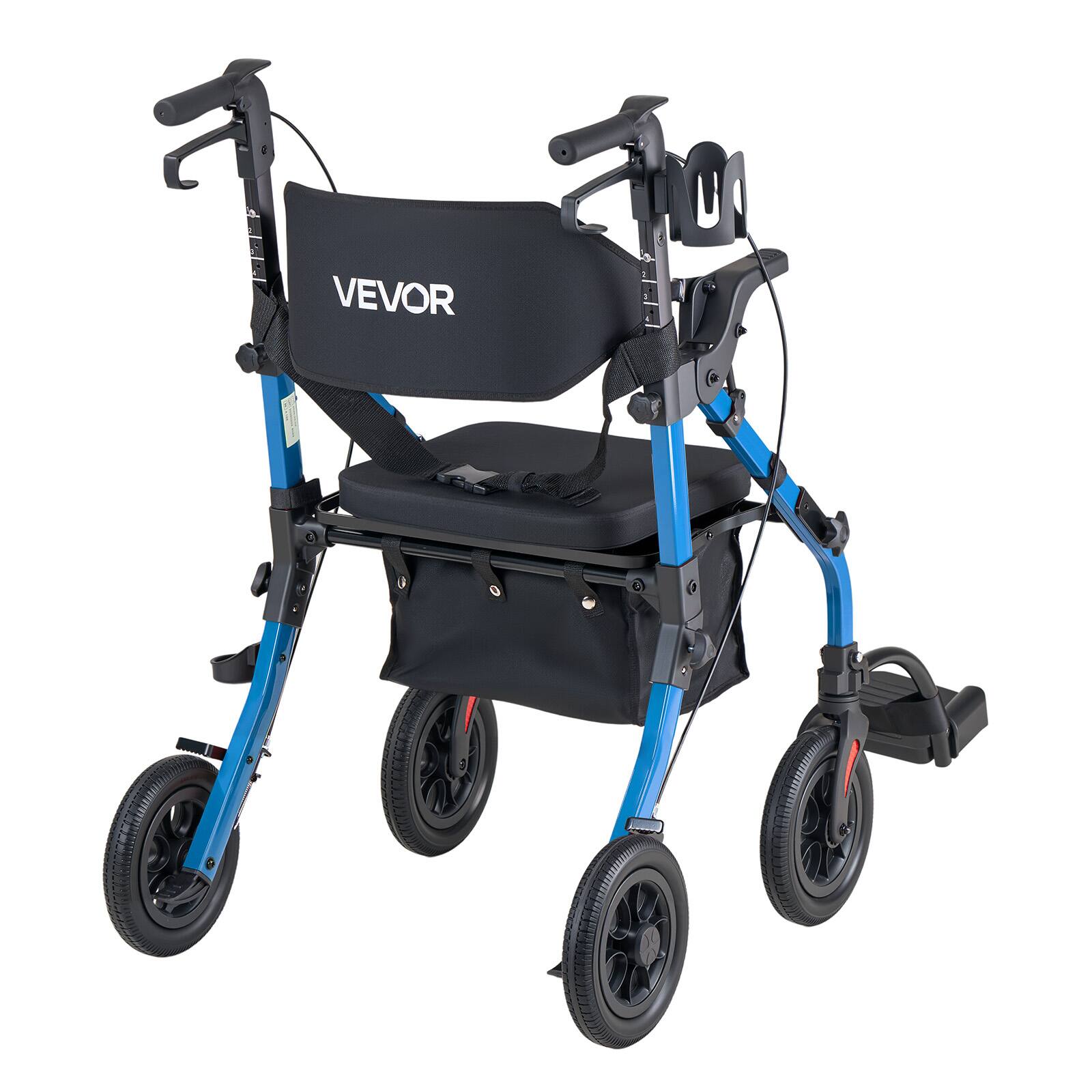 Alt View 5. VEVOR - 2-in-1 Rollator Walker & Transport Chair for Seniors, Foldable Rolling Walker Wheelchair, Lightweight Aluminum Mobility - Black;Blue.
