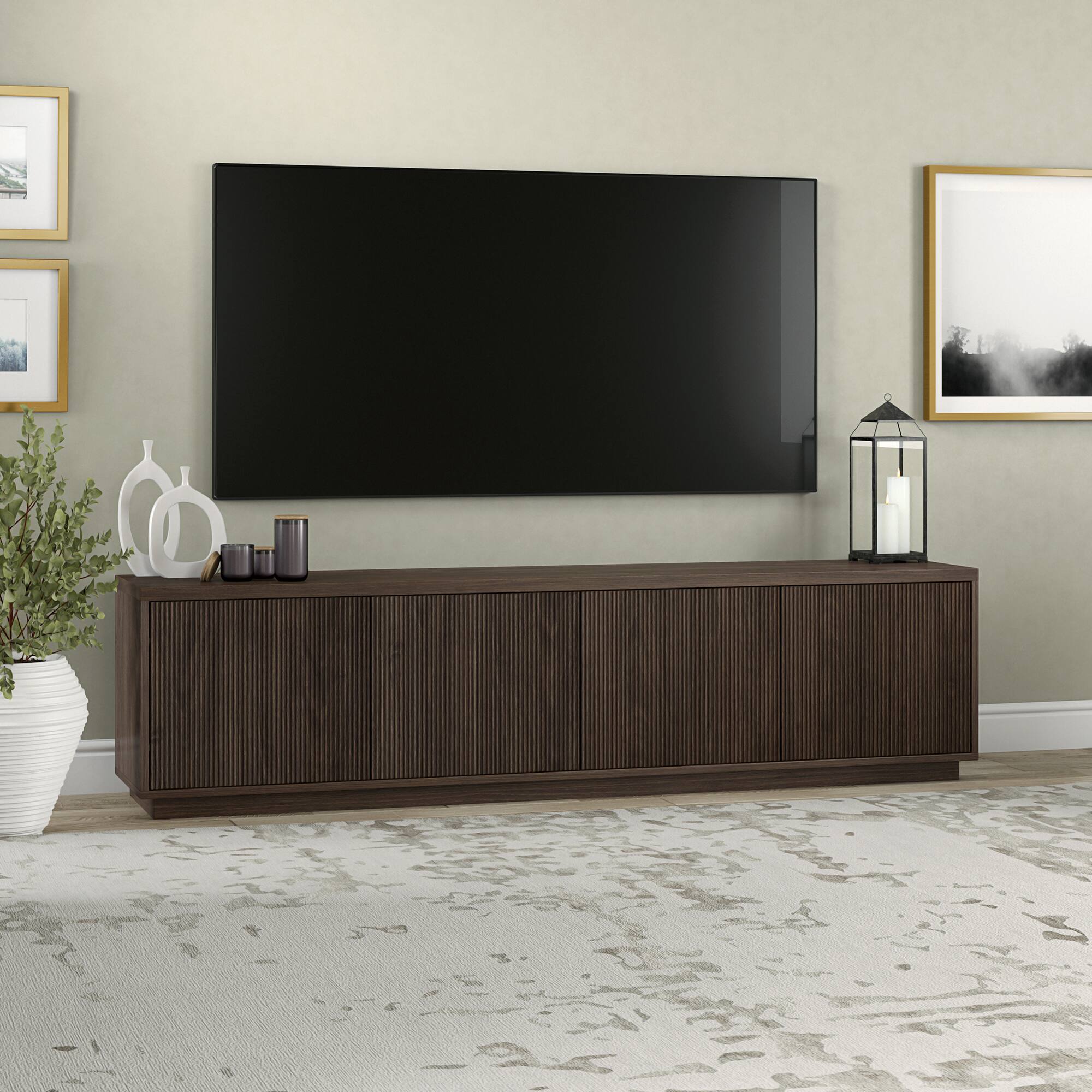 Alt View 3. Hudson&Canal - Hanson Rectangular Fluted TV Stand for TV's up to 85" in Alder Brown - Alder Brown.