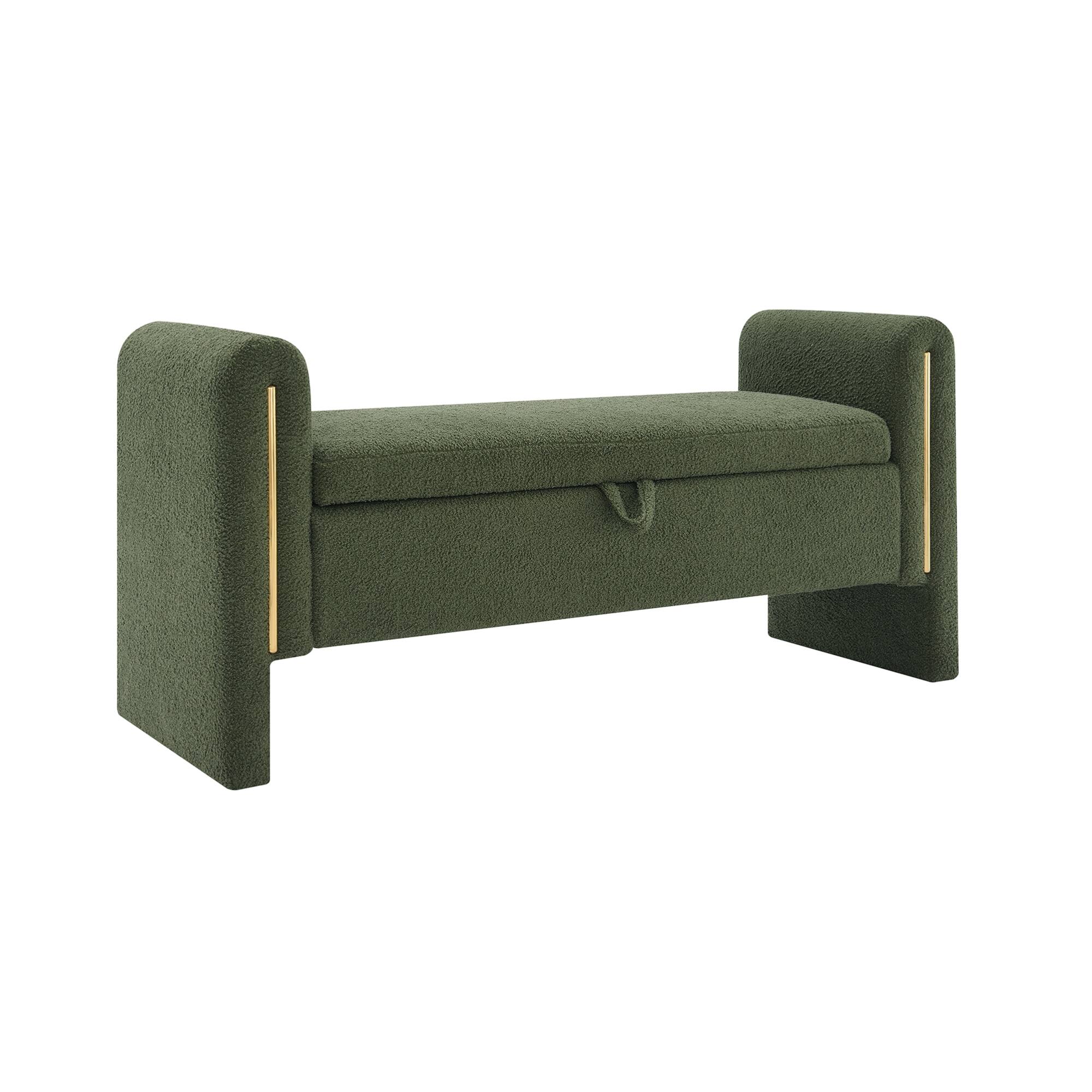 Alt View 1. GOODSILO - Modern Upholstered Storage Bench with Arms, Large Foot Rest Stool for Living Room and Bedroom - Olive Green.
