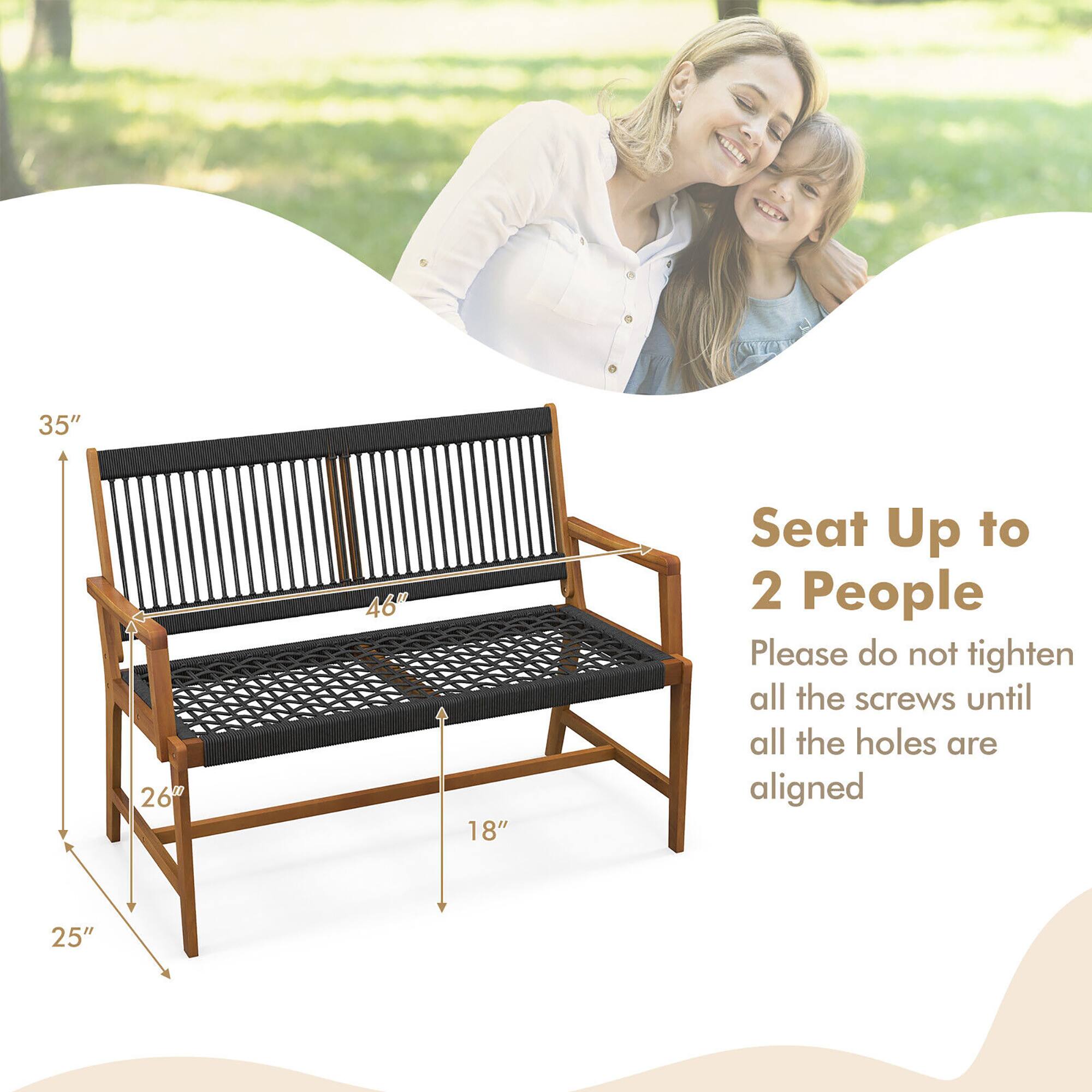 Seat Up to 2 People
Please do not tighten all the screws until all the holes are aligned
35"
26"
46"
18"
25"