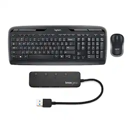 Logitech - MK320 Wireless Keyboard and Mouse with Knox 3.0 4 Port USB Hub - Black