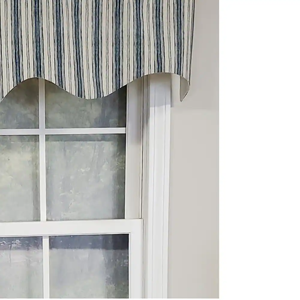 Left. RLF Home - RLF Home Luxurious Modern Design Classic Brunswick Stripe Regal Style Window Valance 50" x 17" Denim - Denim.