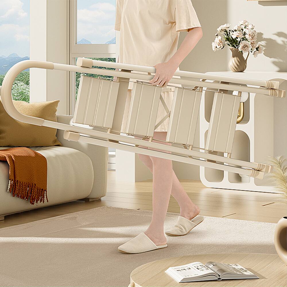 Alt View 8. Topteng - 4-Step Folding Ladder - Ultra-Slim Fold, Anti-Slip Pedal & Handrails, 330lb Capacity, Lightweight for Home & Office - Cream.