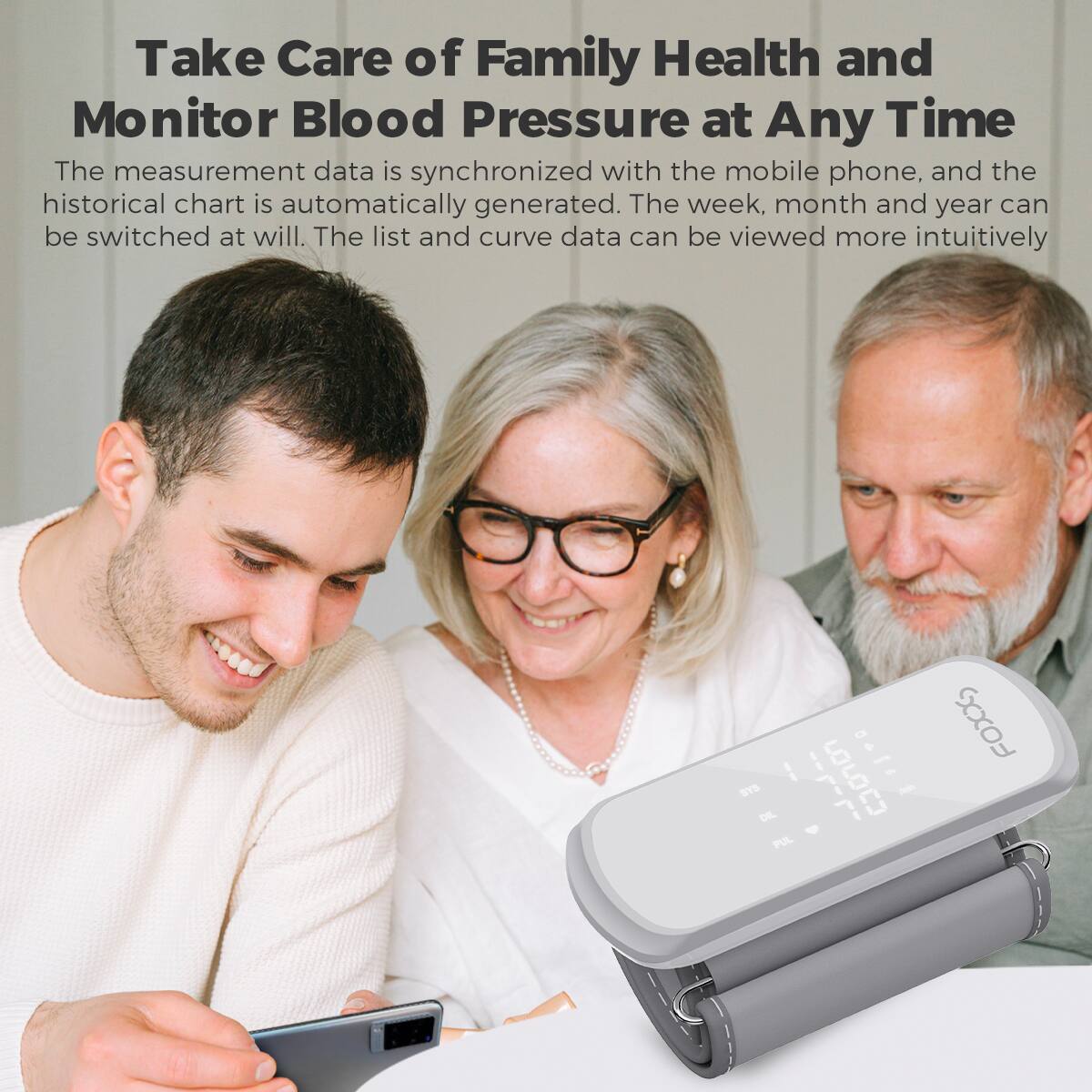 Take Care of Family Health and Monitor Blood Pressure at Any Time

The measurement data is synchronized with the mobile phone, and the historical chart is automatically generated. The week, month and year can be switched at will. The list and curve data can be viewed more intuitively.