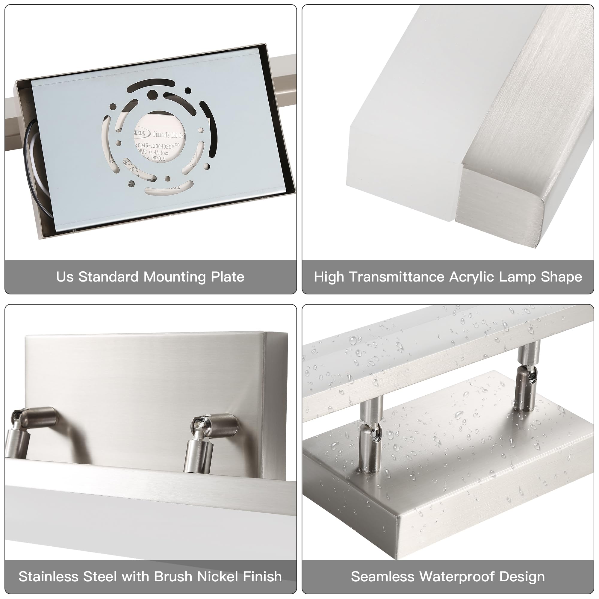- Z Dimmble b TD45 45-1200405CE De AC 4 E Bec HA Us Standard Mounting Plate
- High Transmittance Acrylic Lamp Shape
- Stainless Steel with Brush Nickel Finish
- Seamless Waterproof Design