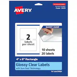 Avery - Glossy Rectangle Labels, 4" x 6", 20 Labels - Clear