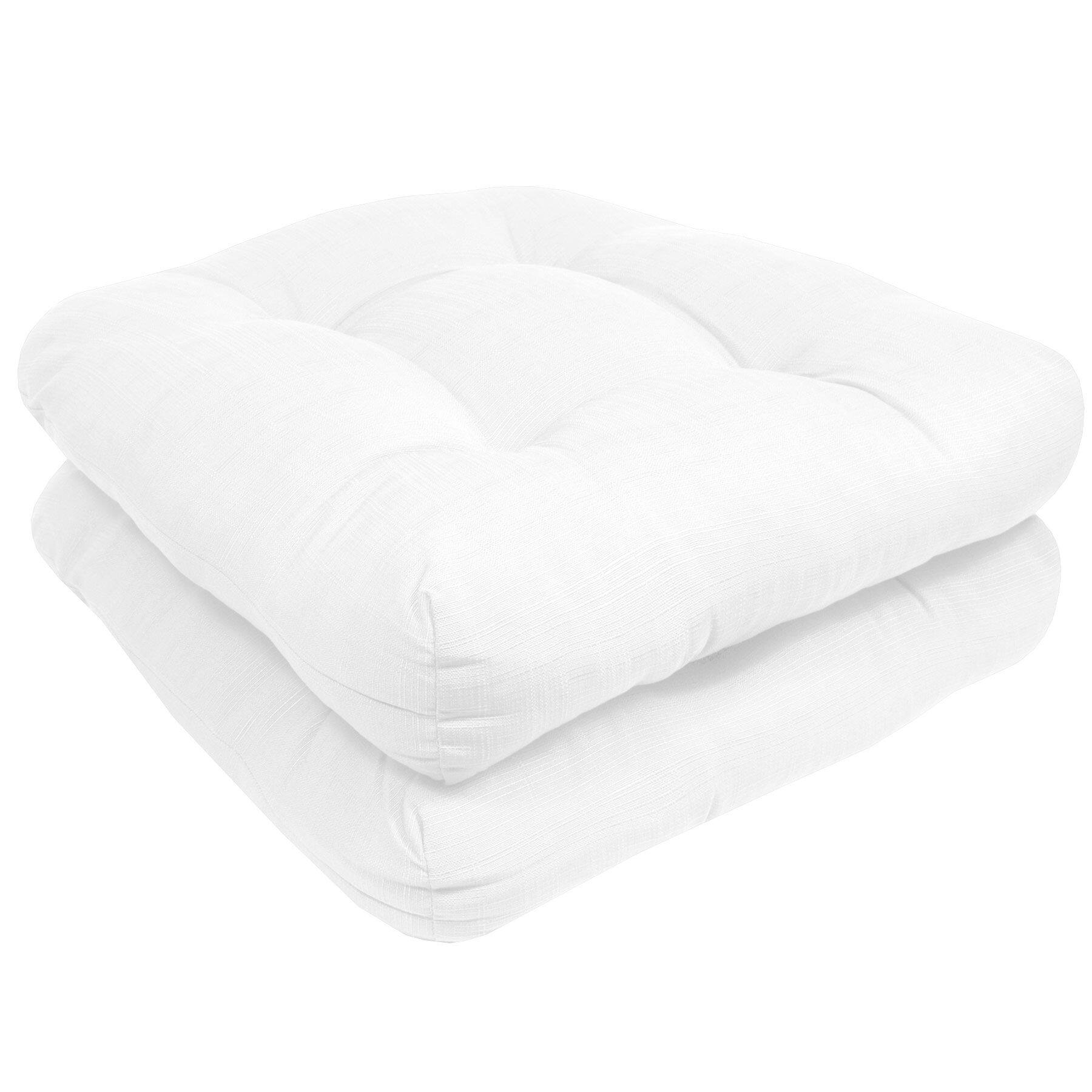 Angle. Sweet Home Collection - Patio Cushions Indoor/Outdoor Chair Pads Tufted 19" x 19", 2-Pack - White.