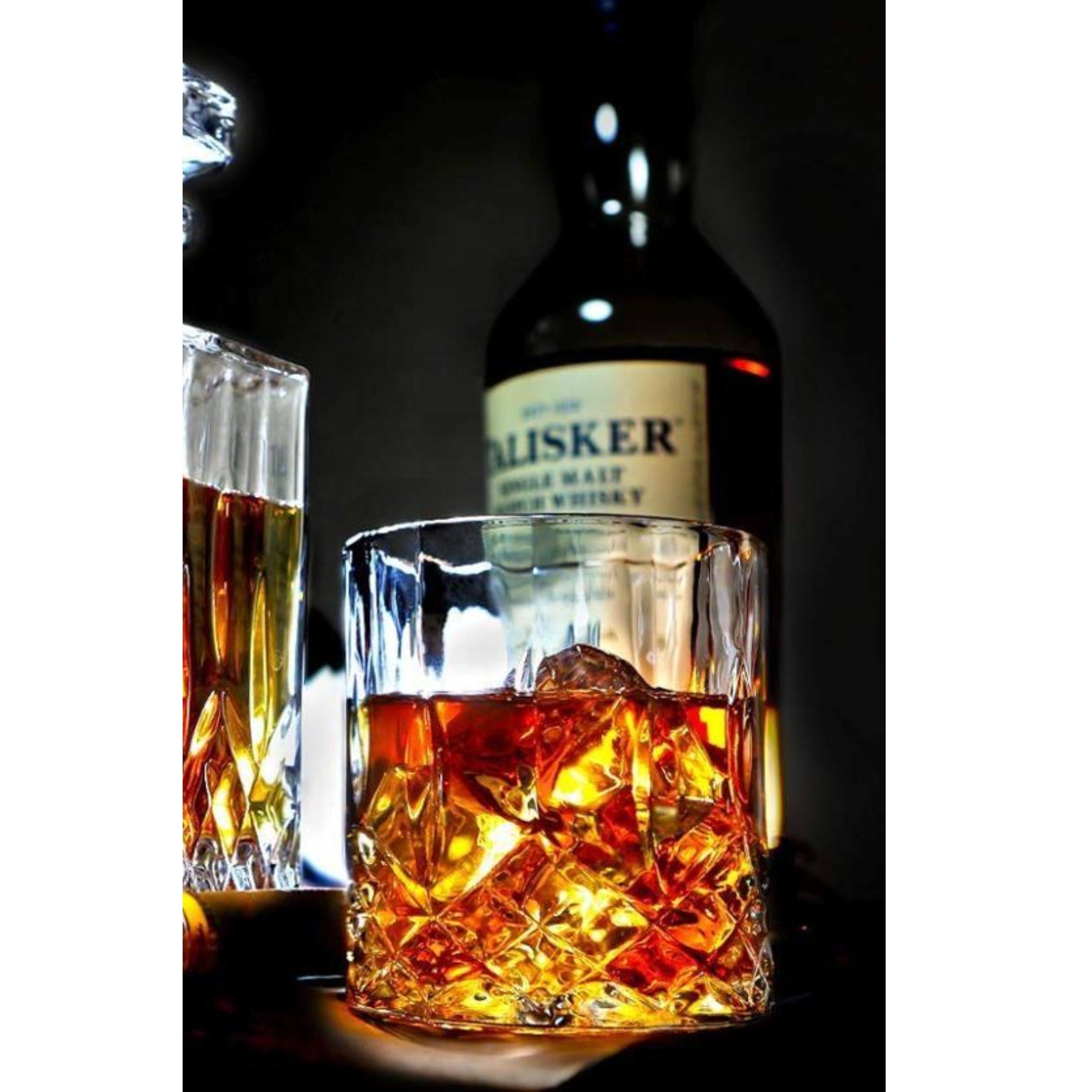 Angle. Kitcheniva - 25 oz Square Pattern Glass Whiskey Decanter Set with Stopper - Includes 6 Glasses (7.4 oz) - Clear.