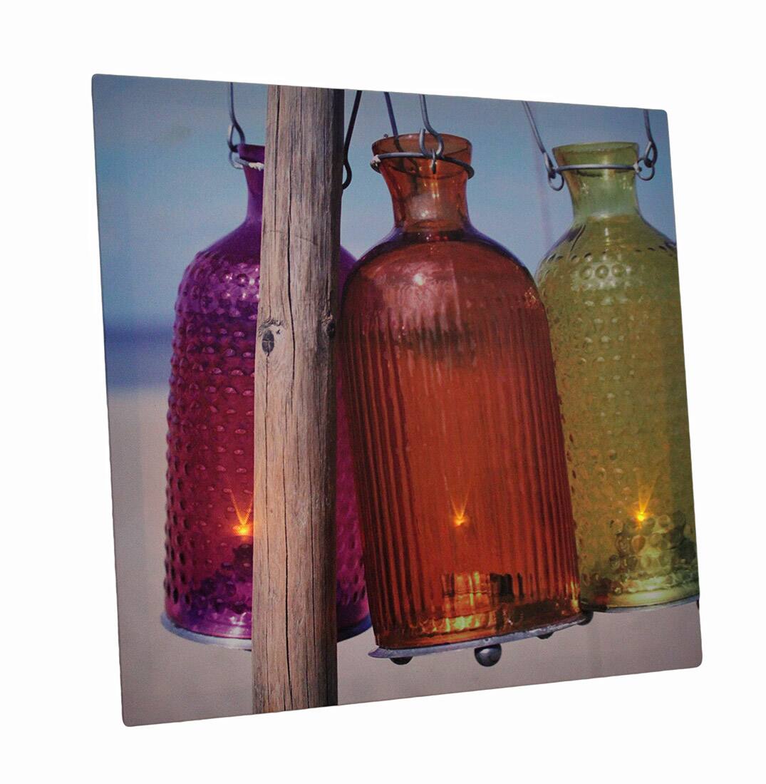 Front. Zeckos - Beach Lanterns 15 X 15 LED Lighted Canvas Wall Hanging - Multicolored.