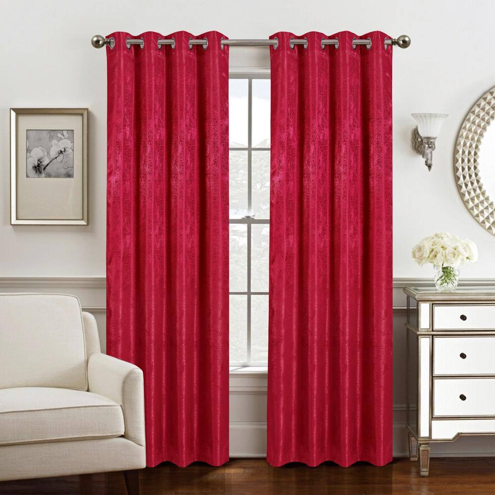 Angle. Olivia Gray - Olivia Gray Roxy Red Two Tone Jacquard Grommet Curtain Panel - Red.