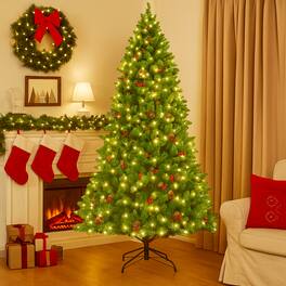 BreeBe - Pre-Lit 6.5FT Christmas Tree – Hinged Design with Built-In LED Lighting - Green