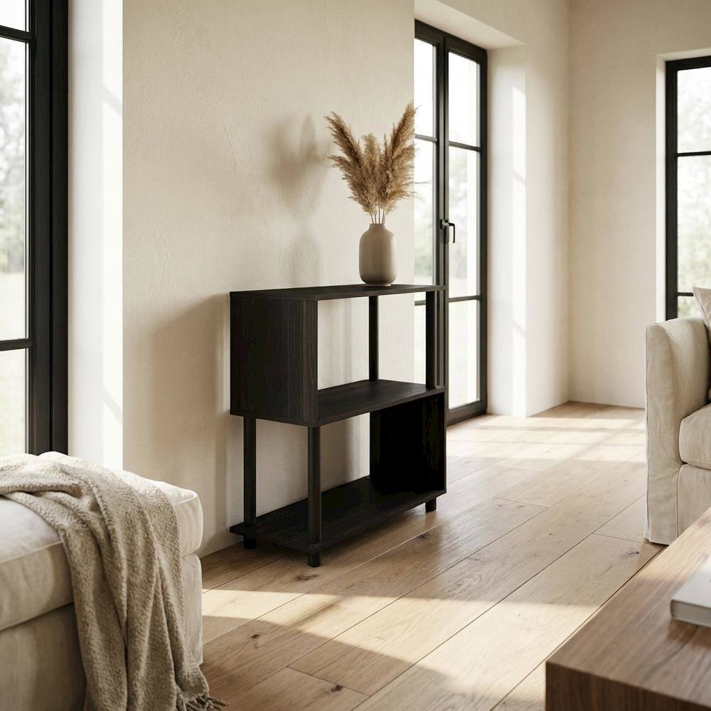 Angle. FurniFact - Engineered Wood Bookcase with Shelving for Home Office and Living Room Storage - Espresso.