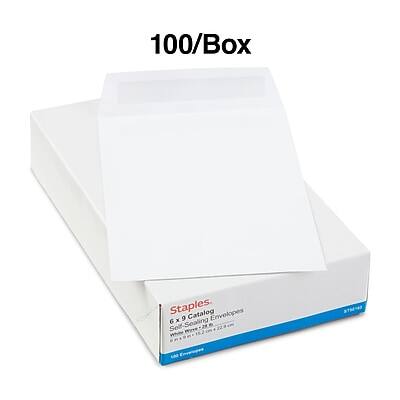 100/Box  
Staples  
6 x 9 Catalog Envelopes  
Self-Sealing  
100 Envelopes  
White