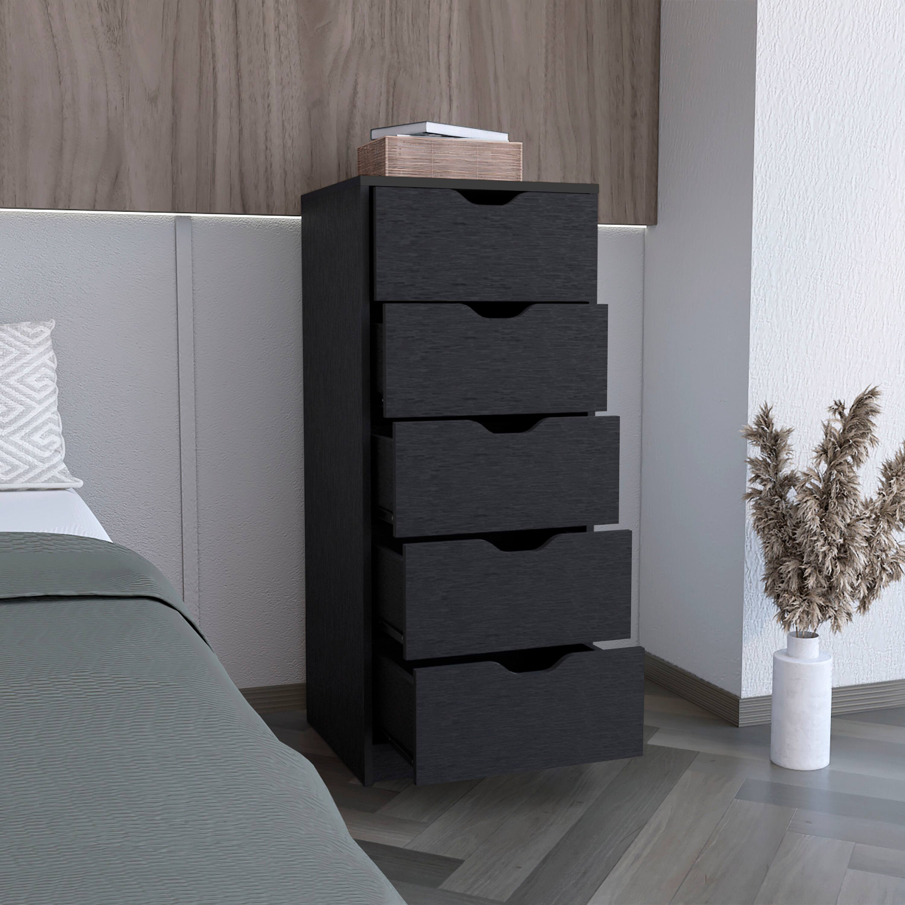 Alt View 1. TuHome - Basilea 5 Drawers Tall Dresser, Pull Out System - Black.